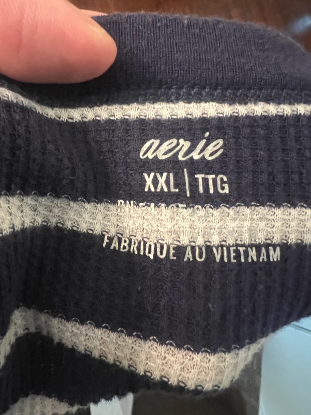 aerie Navy and White Striped Henley Long Sleeve Top - Picture 3 of 3